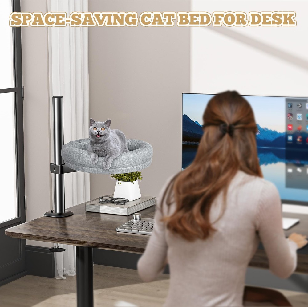 Cat Bed - with 360 Rotation & Adjustable Height - Soft & Comfortable - Indoor