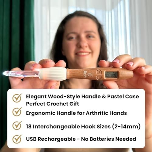 18 Sizes Interchangeable Crochet Hook Set with Light-Up Digital Counter, Ergonom