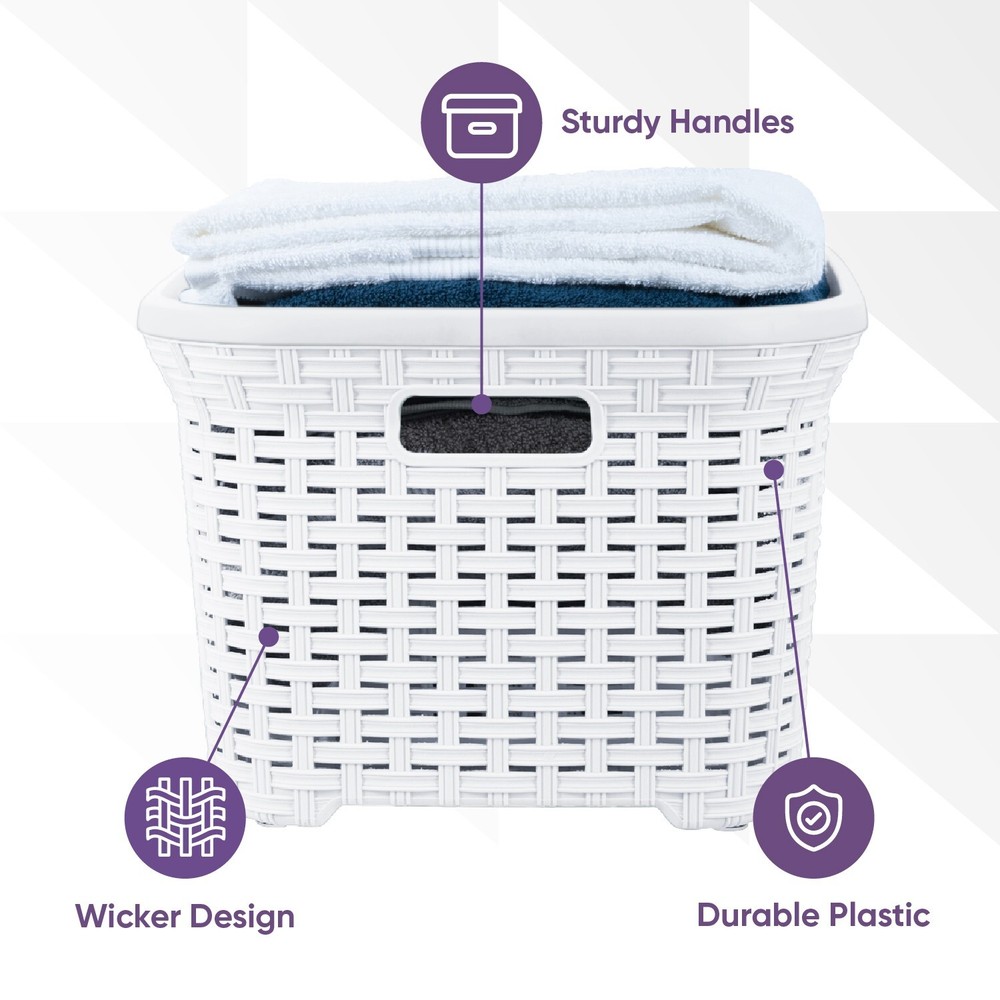 Superio Wicker Laundry Basket 2-Pack, White