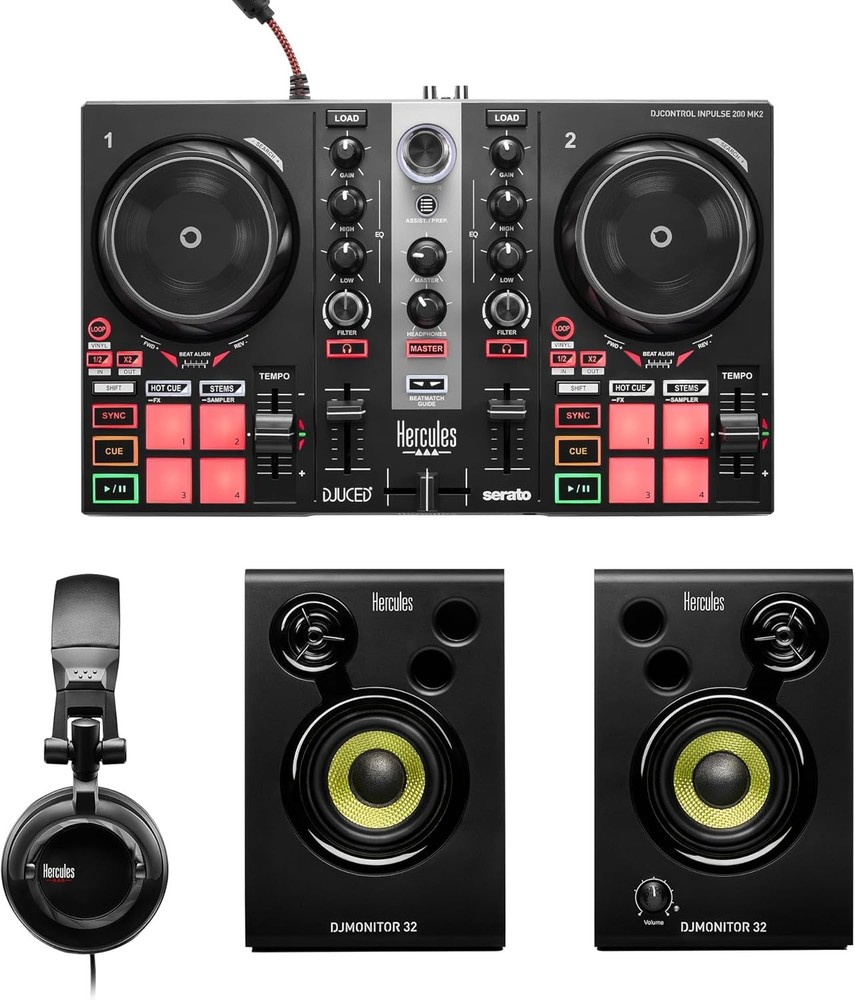 Hercules DJLEARNING KIT MK2 All-in-One DJ Controller Kit for Learning, Black
