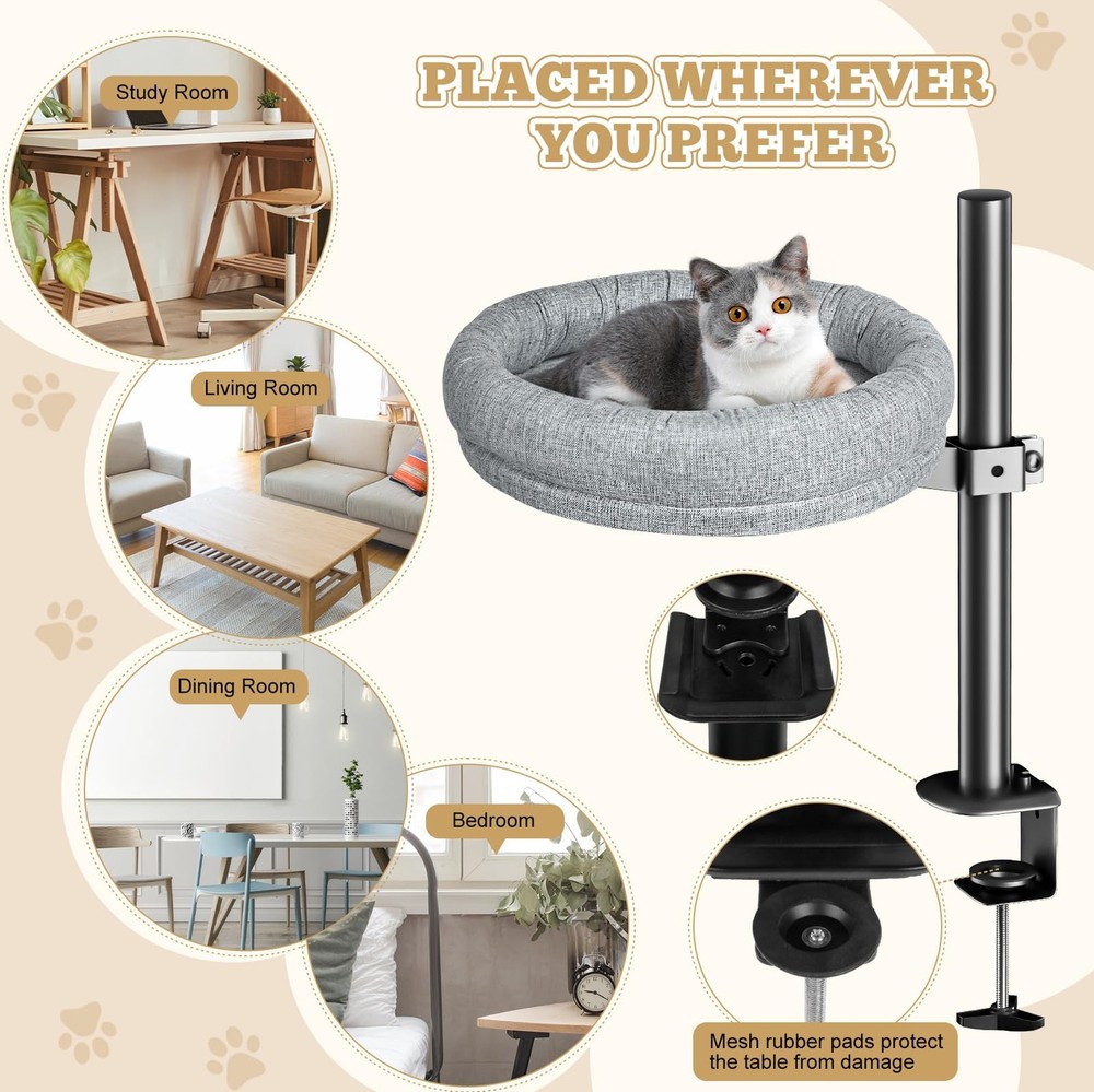 Cat Bed - with 360 Rotation & Adjustable Height - Soft & Comfortable - Indoor