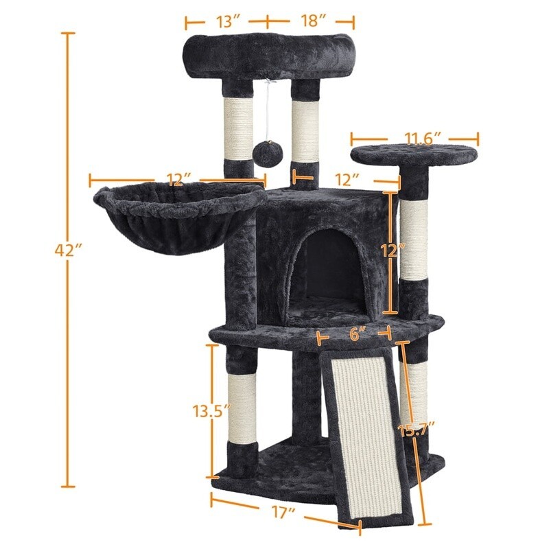 42" Multilevel Cat Tree Tower W/ Condo Perches Scratching Posts Elastic Ball New