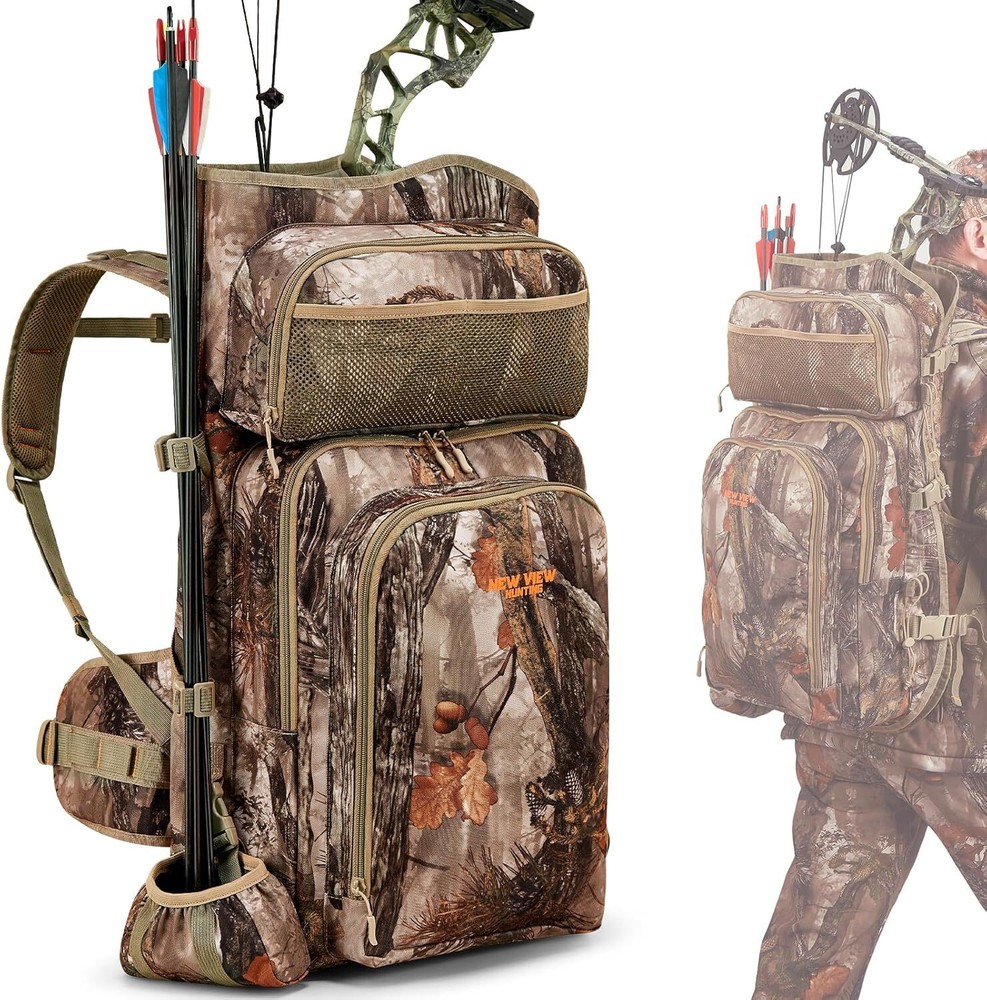 Large Saddle Hunting Pack for Compound Bow, with Bow Holder & Camo Design