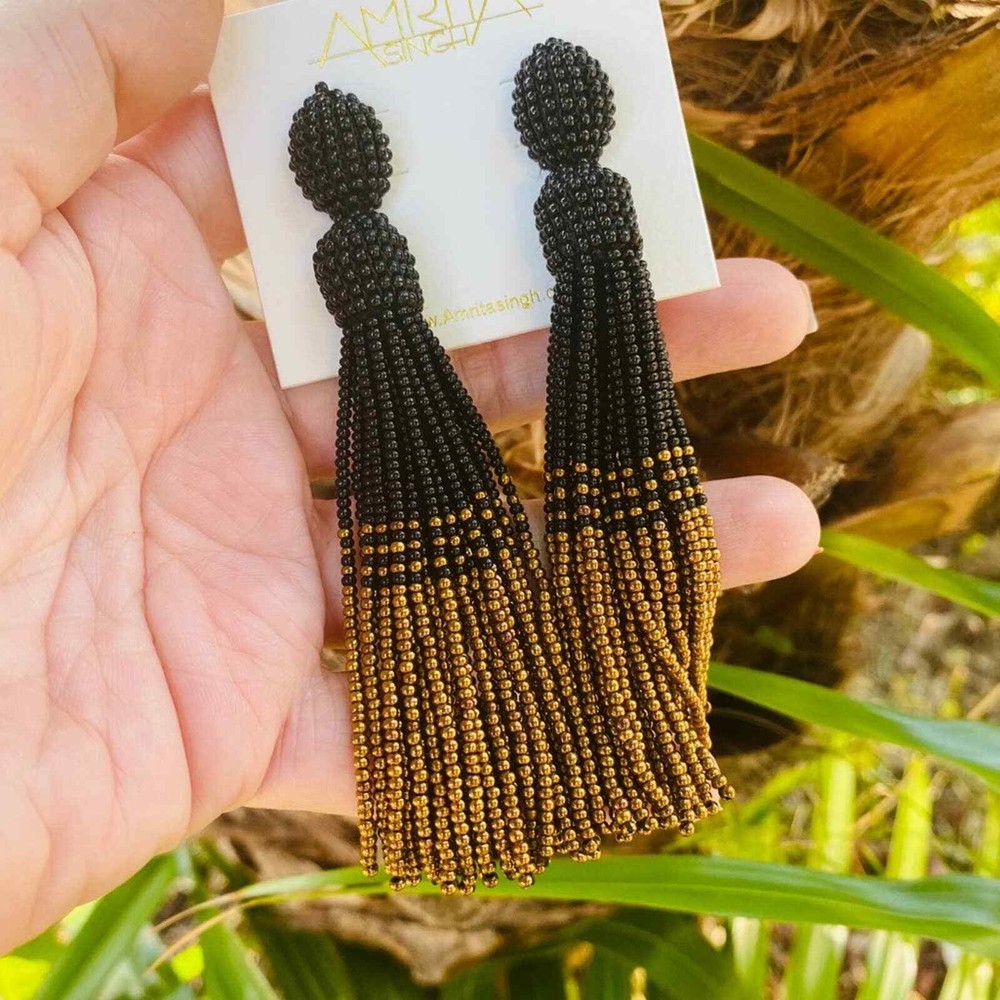 Black Gold Seed Bead Tassel Earring