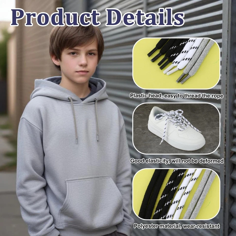 Replacement Drawstring Cords with Plastic Threaders for Hoodies and Sweatpants