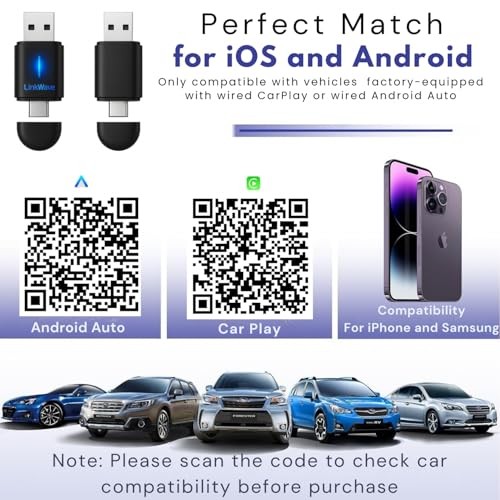 Wireless CarPlay adapter & wireless Android Auto adapter, 2-in-1 USB-A/USB-C
