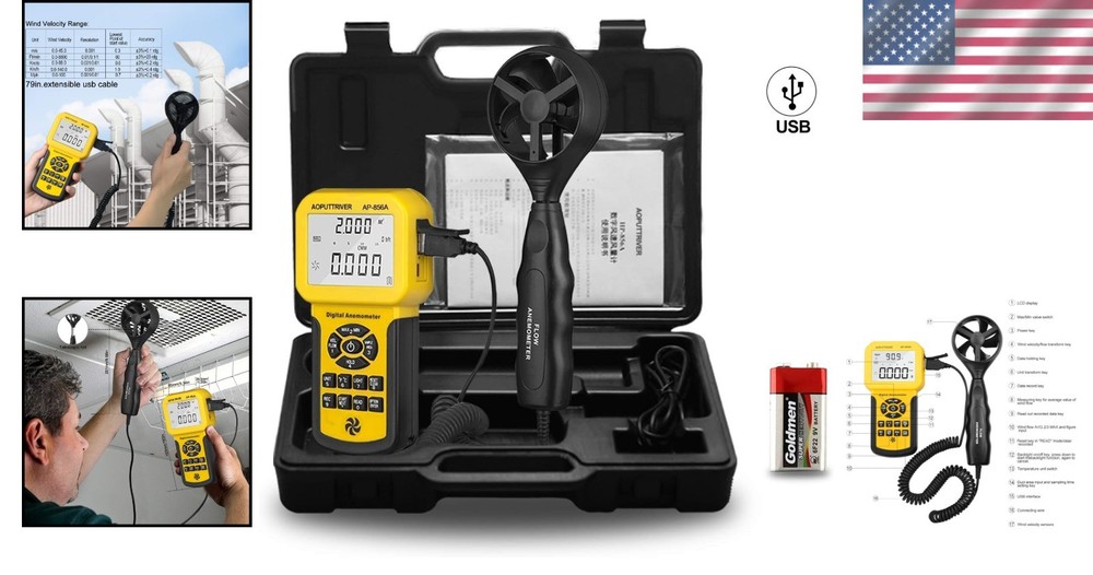 Pro HVAC Anemometer: High Precision Handheld Wind Speed Meter with USB Data E...