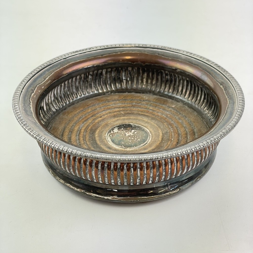 Antique Silver Plated & Oak Bottle Coaster 14.5cm