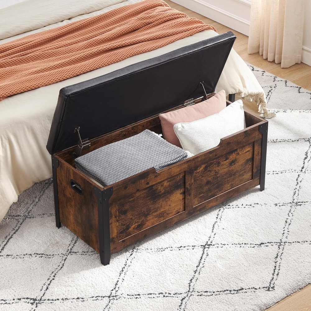 Storage Chest, Storage Trunk with Safety Hinges, Storage Bench with Metal Frame
