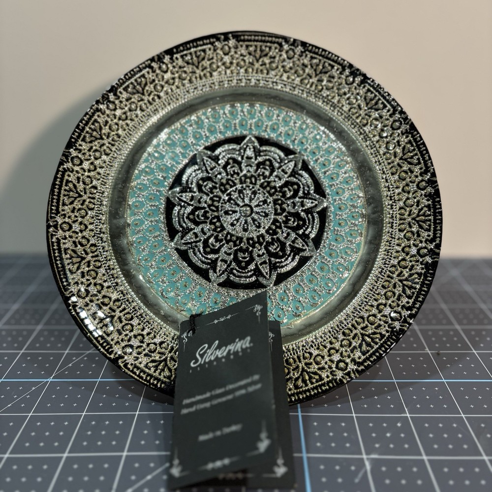 Handmade Glass Cake Stand Decorated Using 99% Silver-Made In Turkey