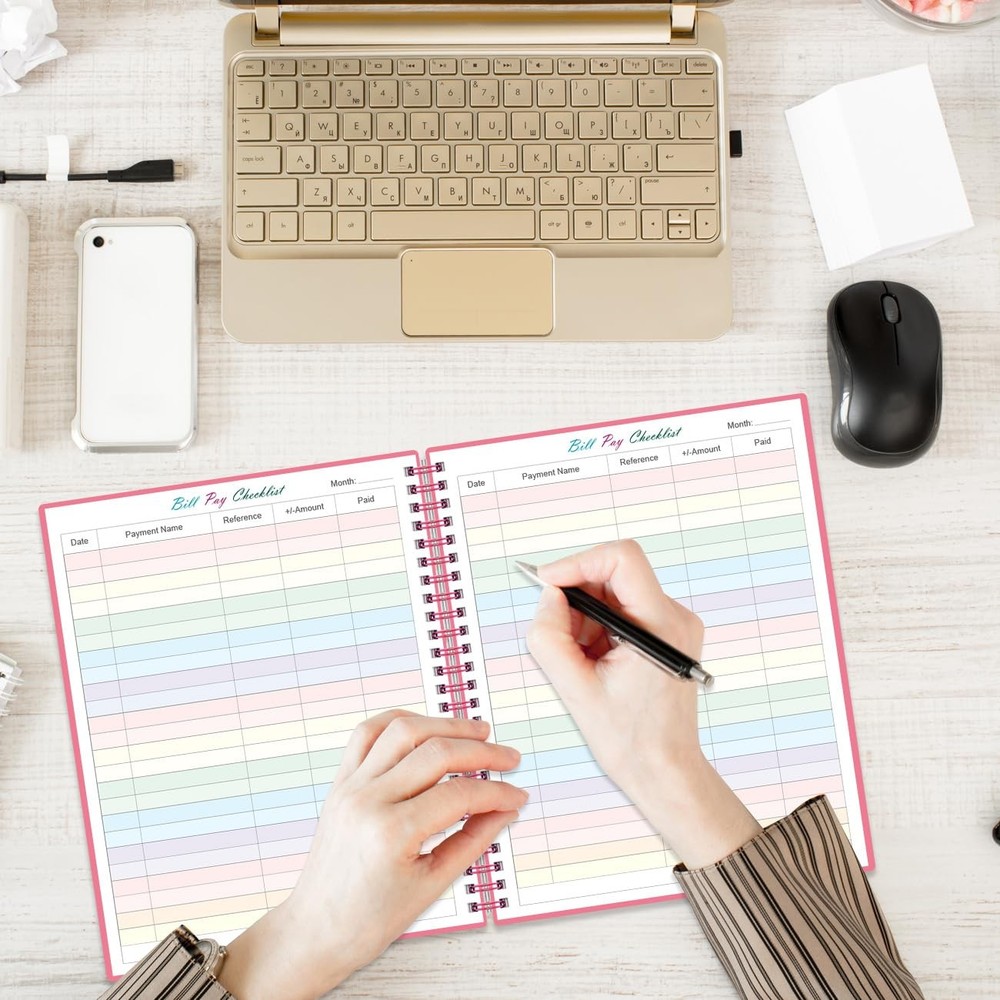 Bill Tracker Notebook - Monthly Organizer & Planner for 8.5" x 11", Pink