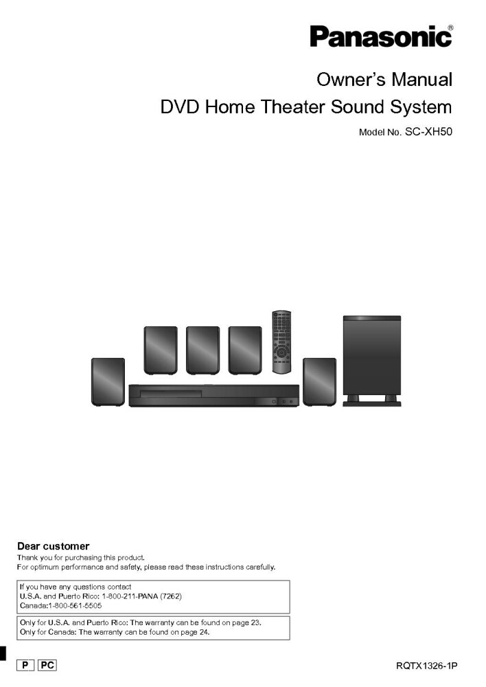 Panasonic SC-XH50 Home Theater System Owners Instruction Manual