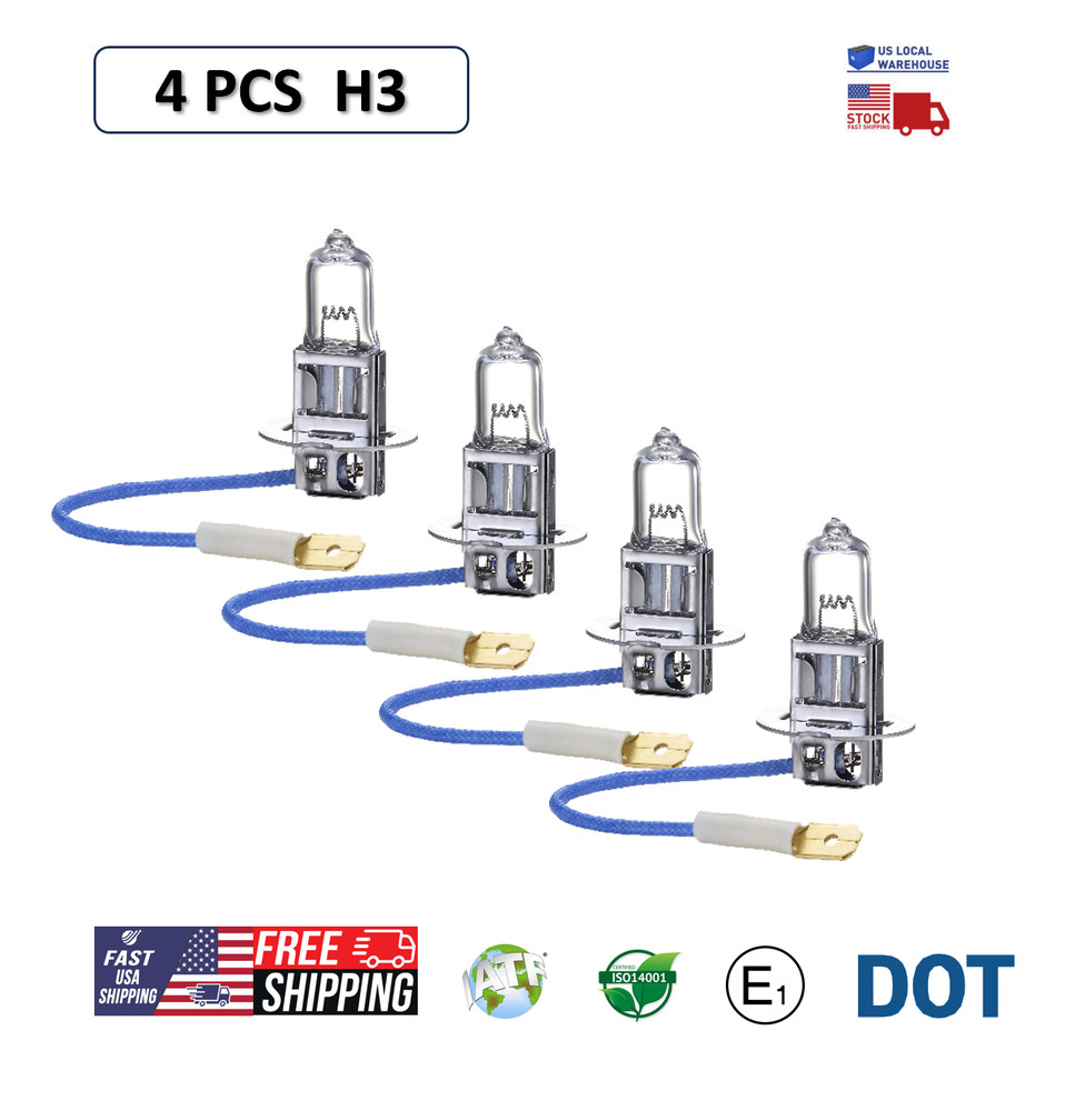 4 X H3 Halogen 12V 55W Super Bright Upgrade Headlight Bulb