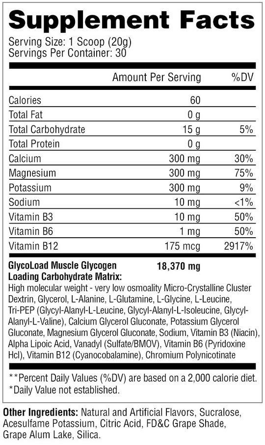 GLYCOGEN LOADING 600g UP TO 30 SERVINGS BUILD LEAN MUSCLE GLYCOLOAD ENDURANCE