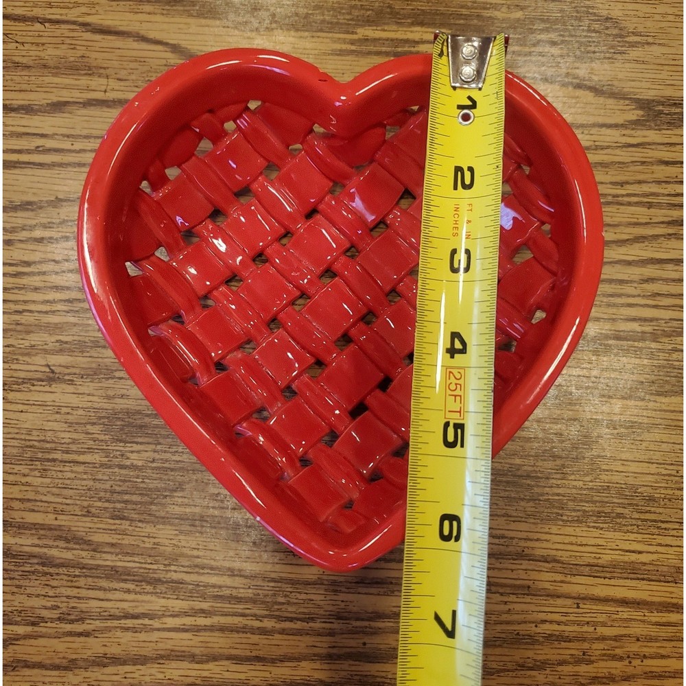Red Heart Ceramic Woven Basket Dish Bowl