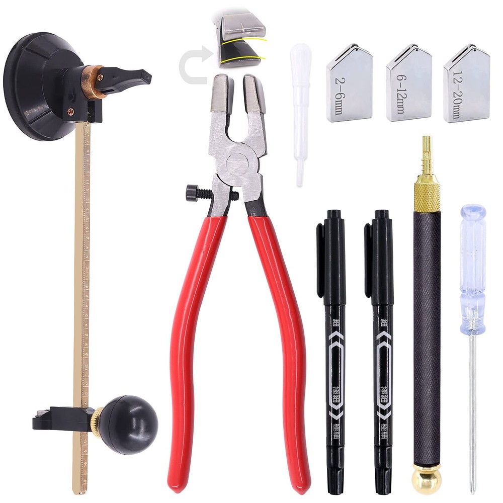 9 Pcs Glass Cutting Tool Set Kit Includes Adjustable Circular Glass Cutt
