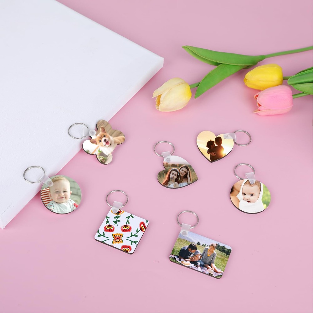 135Pcs Sublimation Keychain Blanks Bulk,MDF Keychain Double Sided Heat Transf...