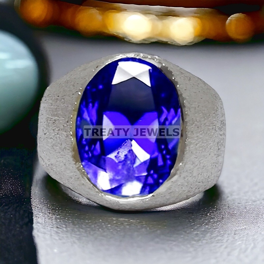 Tanzanite Oval Cut Gemstone With 14K Solid White Gold Ring For Men's #A96