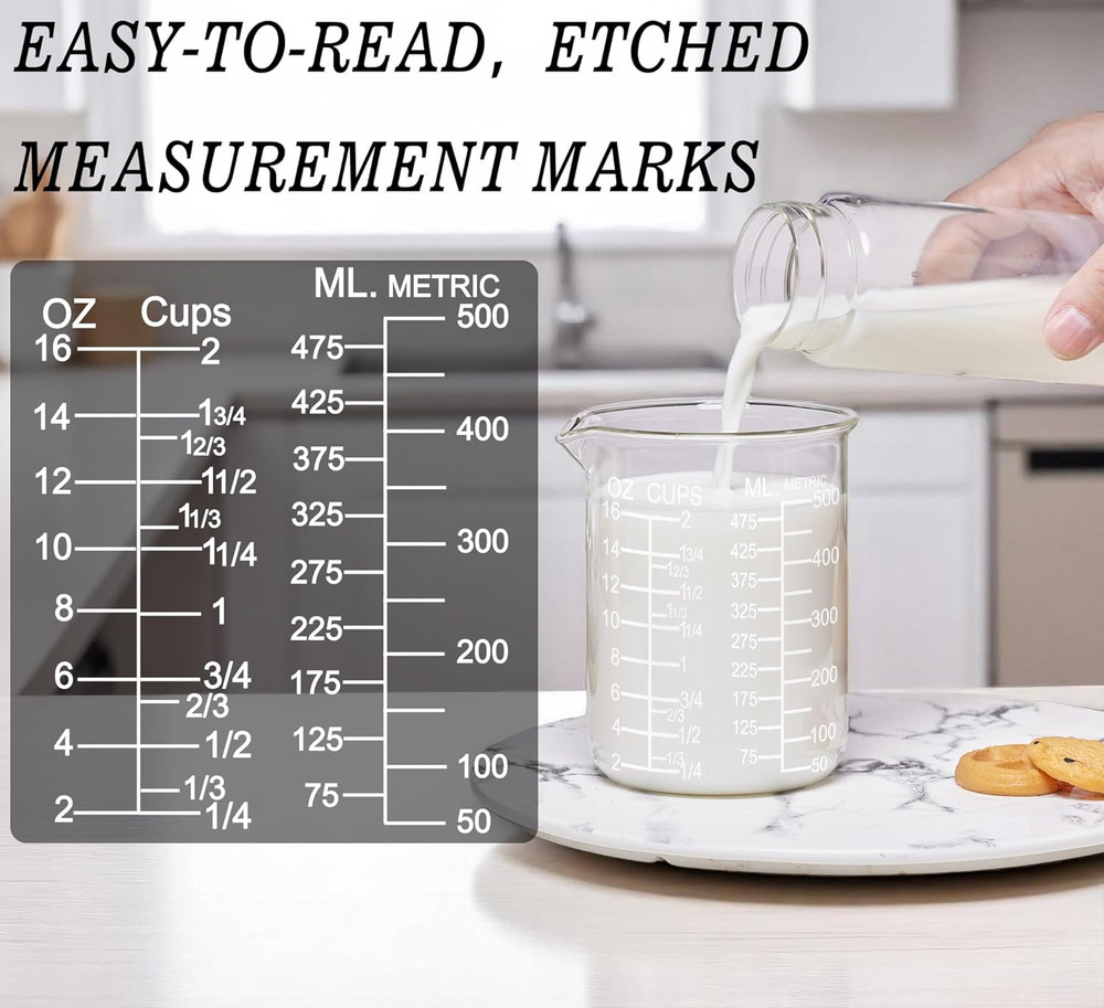 Ackers Etching Scale Glass Measuring Cup Set, Includes 1/2-Cup, 1-Cup, and 2-Cup