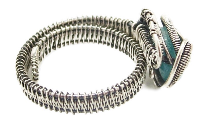 Adjustable Amazonite Wire-Wrapped Ring in Sterling Silver