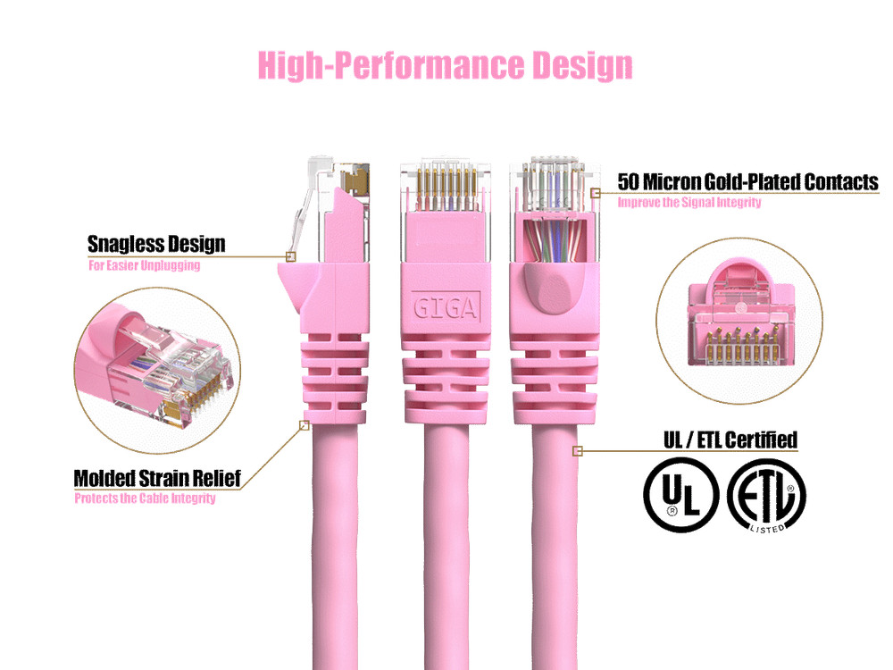 14ft Cat6 UTP Ethernet Network Patch Cable Snagless 24AWG Bare Copper, Pink