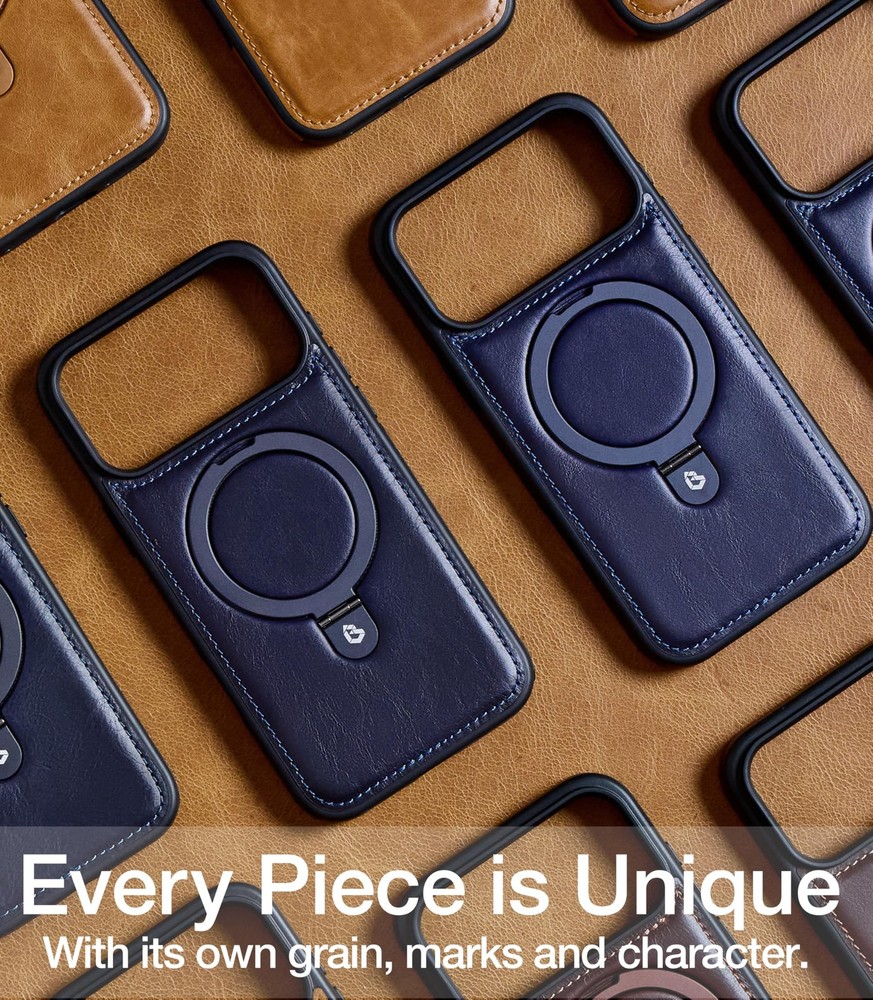 Bullroye iPhone 17 Pro Leather Case Stand MagSafe Deep Blue