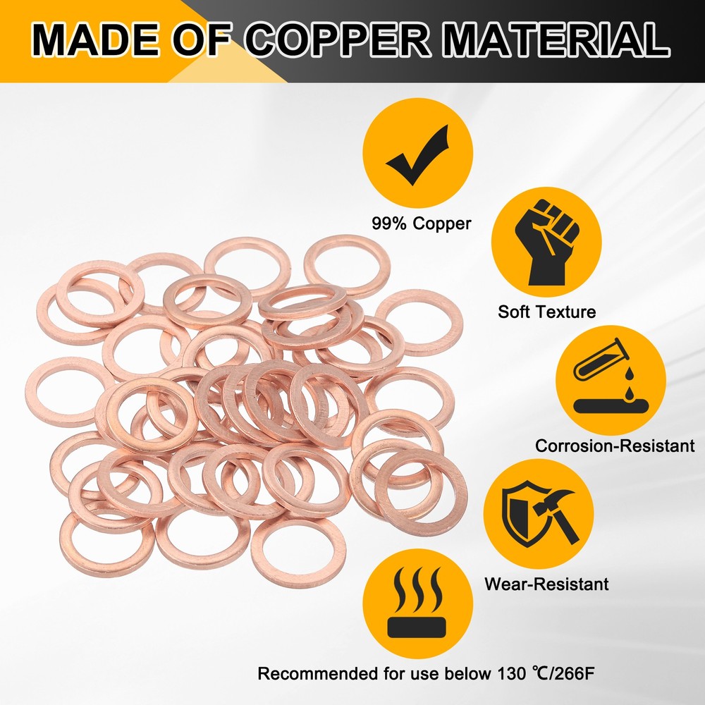 66pcs Copper Flat Washers M12x18x1mm Sealing Ring Plug Gaskets