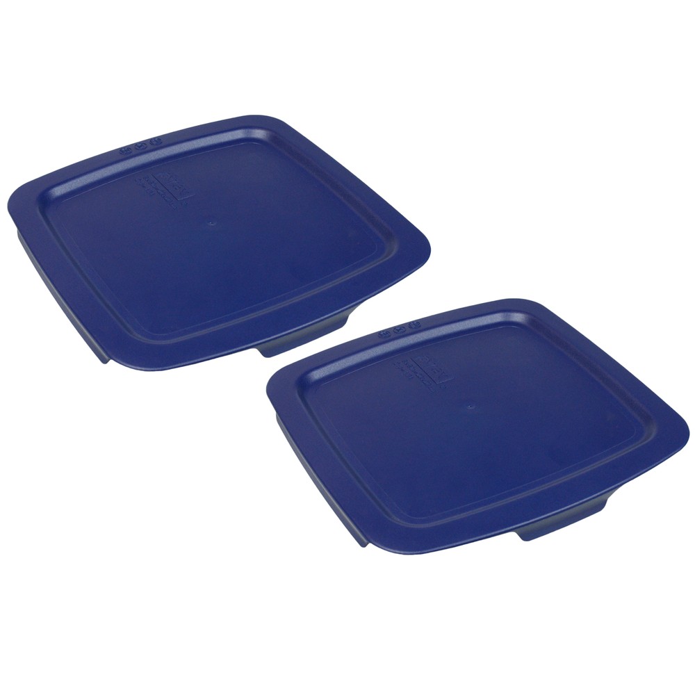 Pyrex C-222-PC Square Easy Grab Blue Plastic Storage Replacement Lid (2-Pack)