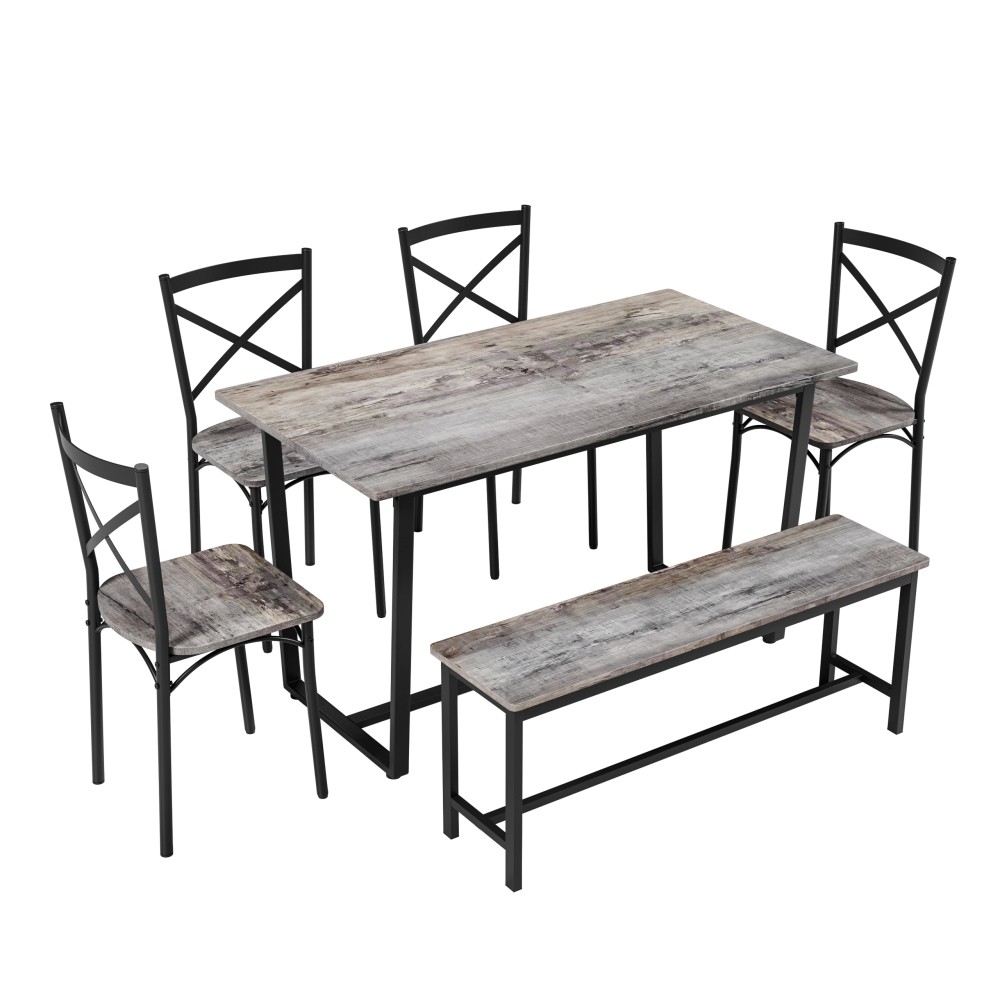 4 Piece Set Table Chair Backrest Industrial Style Solid Structure