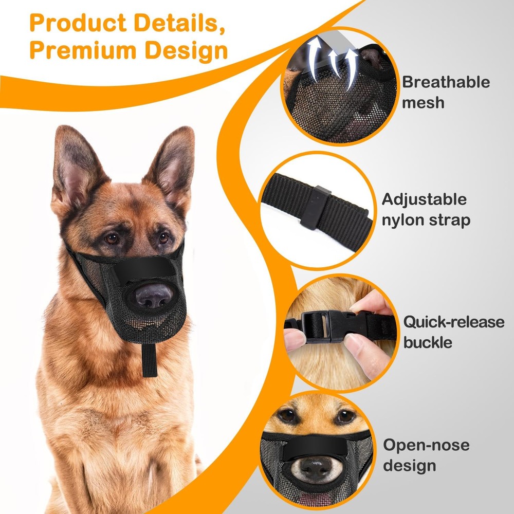Durable Dog Muzzle for Small, Medium & Large Dogs，Soft & Extra Large, Black