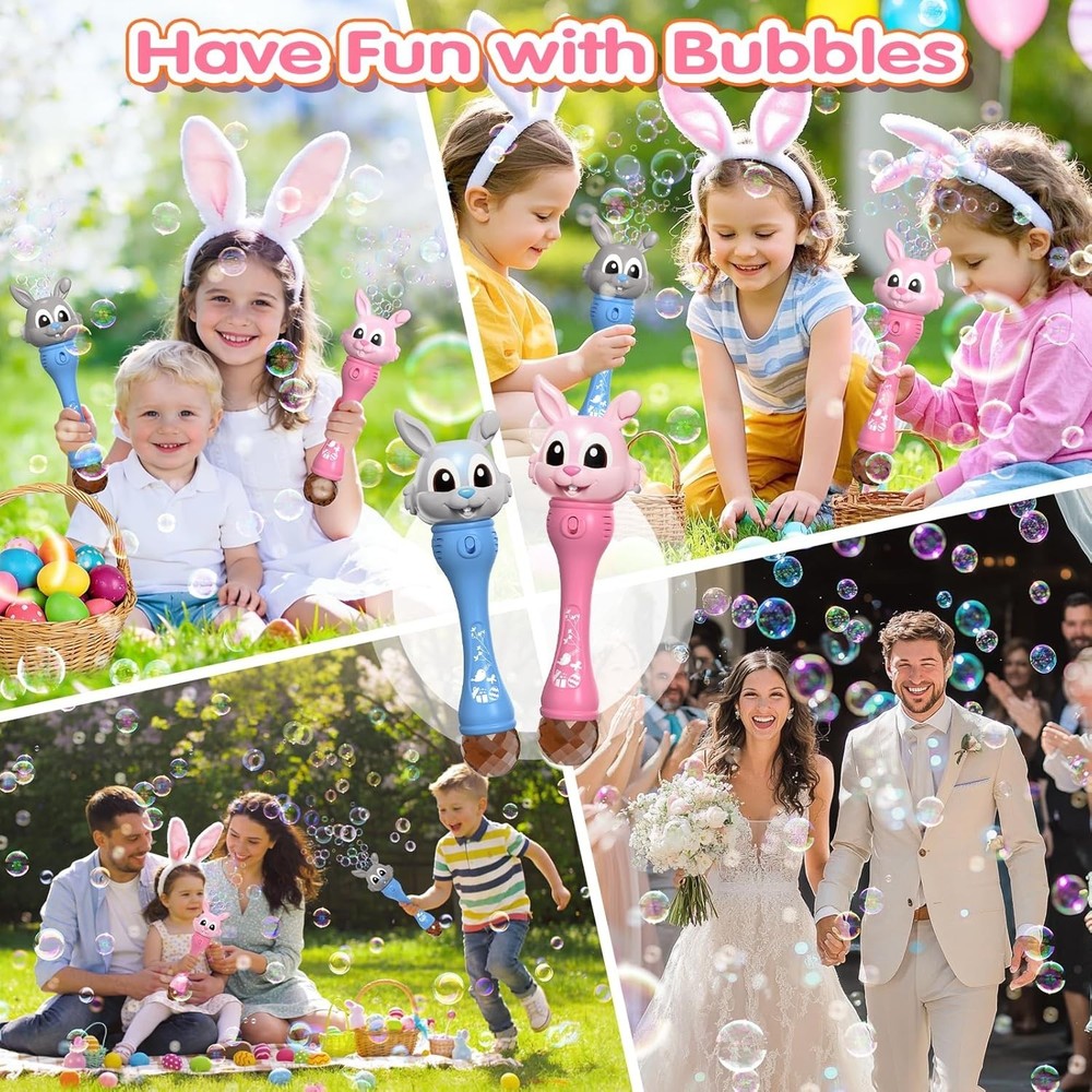 Bubble Machine for Kids, 2 Pack Bunny Bubble Wands, Easter Basket Stuffers fo...