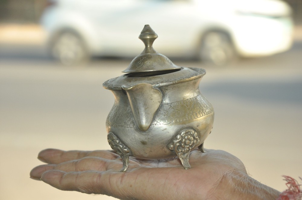 Vintage Brass Handcrafted Engraved Solid Small Tea Kettle/Cup