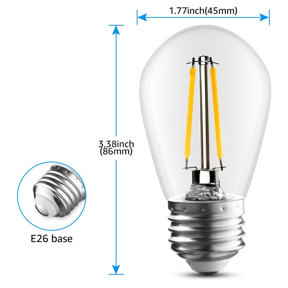 15-Pack S14 Colored Non-Dimmable LED 1.2W Outdoor String Light Filament Bulbs
