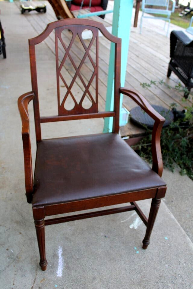 Antique Arm Dining Room Chair Sheraton Style Gothic Throne