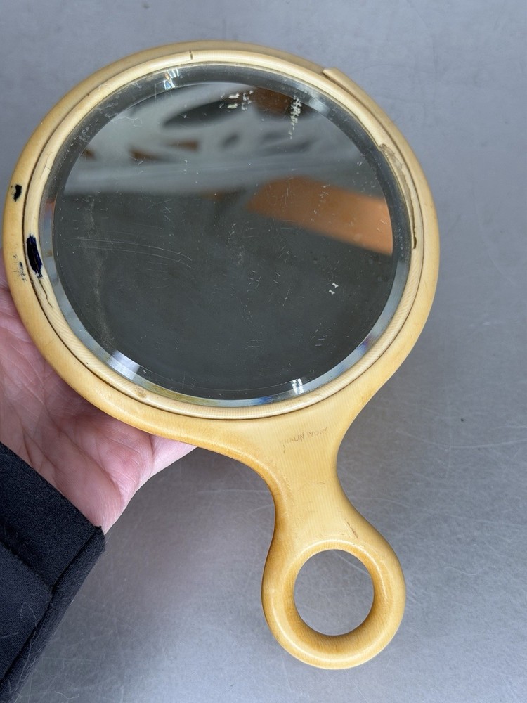 Vintage Small Round Celluloid Hand Mirror Compact Vanity Marked ‘K’
