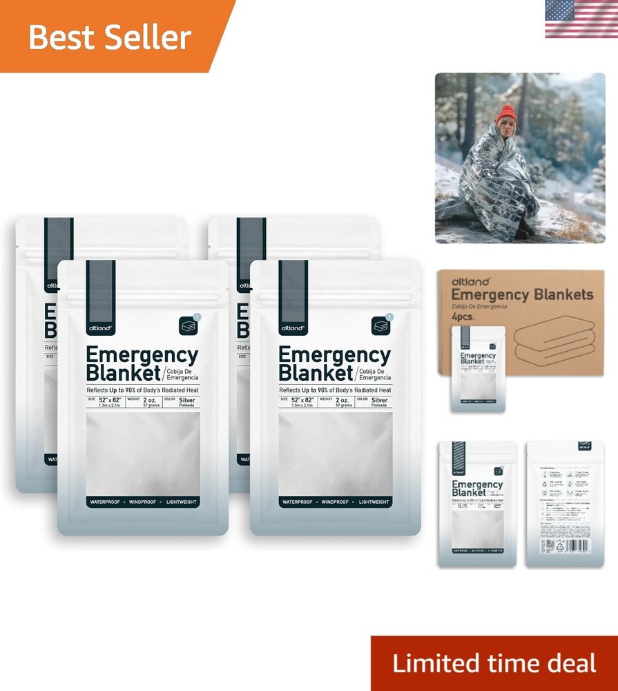 Compact Emergency Blankets (4 Pack) - Silver Mylar for Cold Weather Preparedness