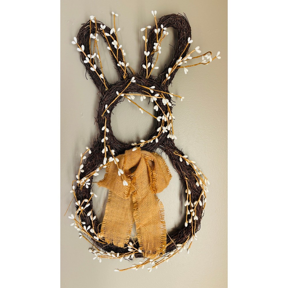 Easter Bunny Shaped Wreath White Pearls & Ribbon Bow