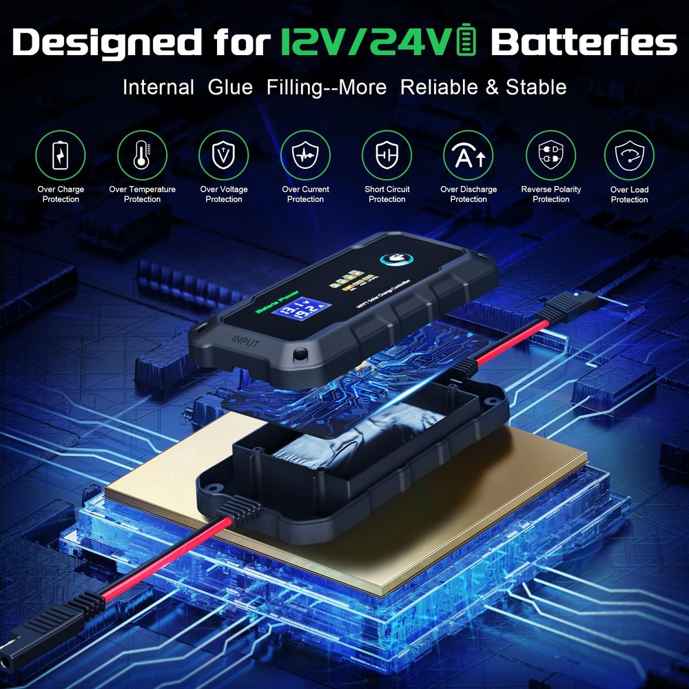 20A 12V/24V MPPT Wireless Solar Charge Controller, Intelligent Solar Panel Re...