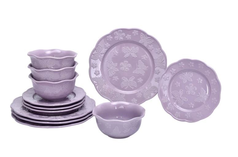 Temp-tations All A Flutter 12pc Dinnerware Set, Embossed, TEAL, P1 BT18