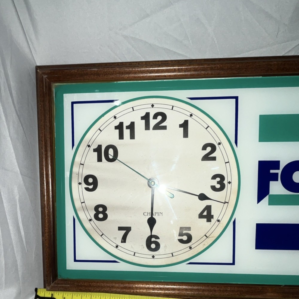 Chapin Rectangular Quartz Advertising Wall Clock White Green Blue Brown 1994