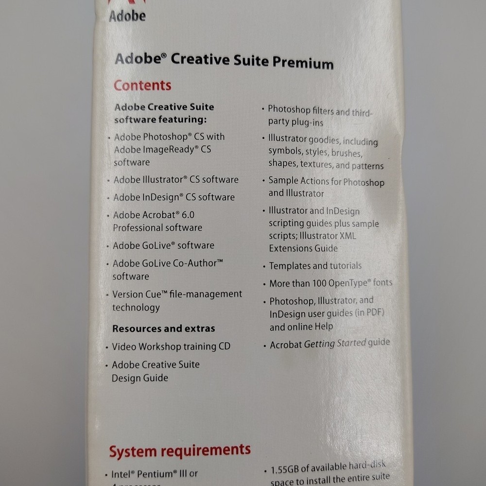 Adobe Creative Suite Premium 2004 w/Discs and Serials