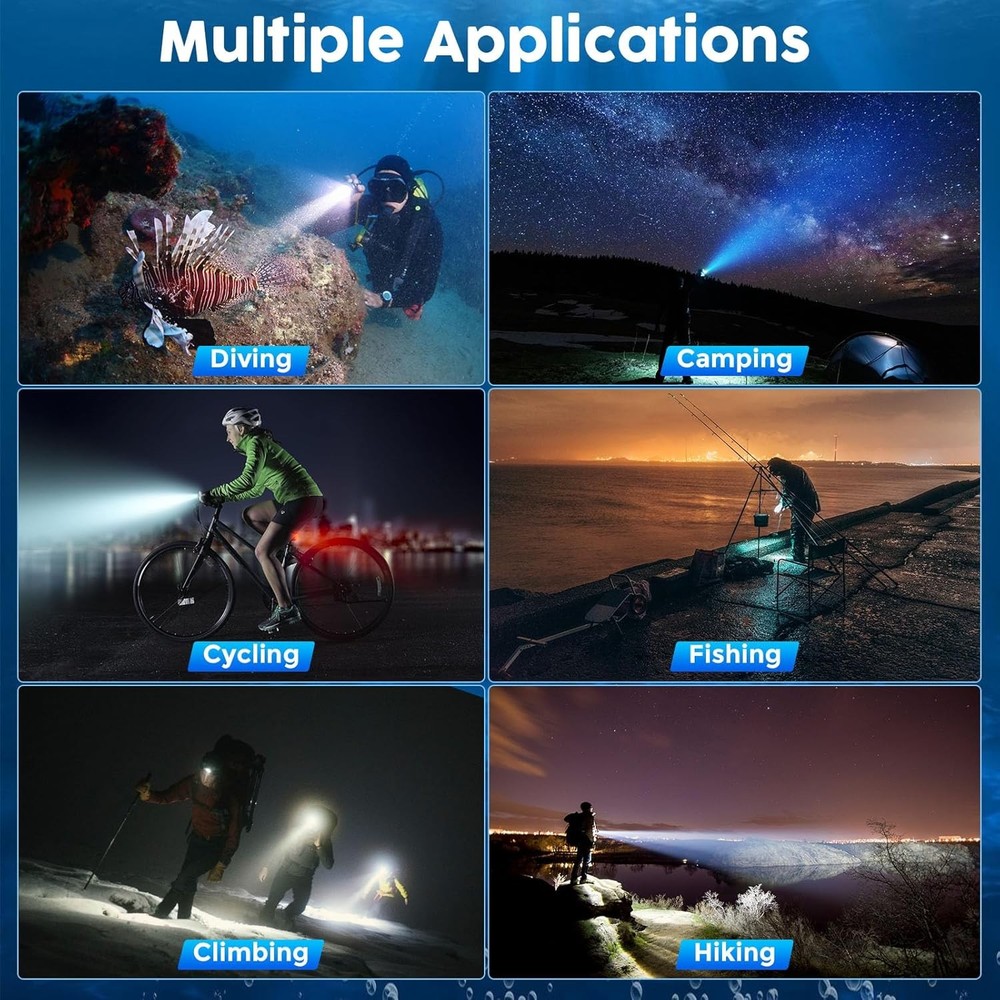 BlueFire Rechargeable Diving Flashlight, 1500 Lumen Scuba Diving Light, 3 Modes