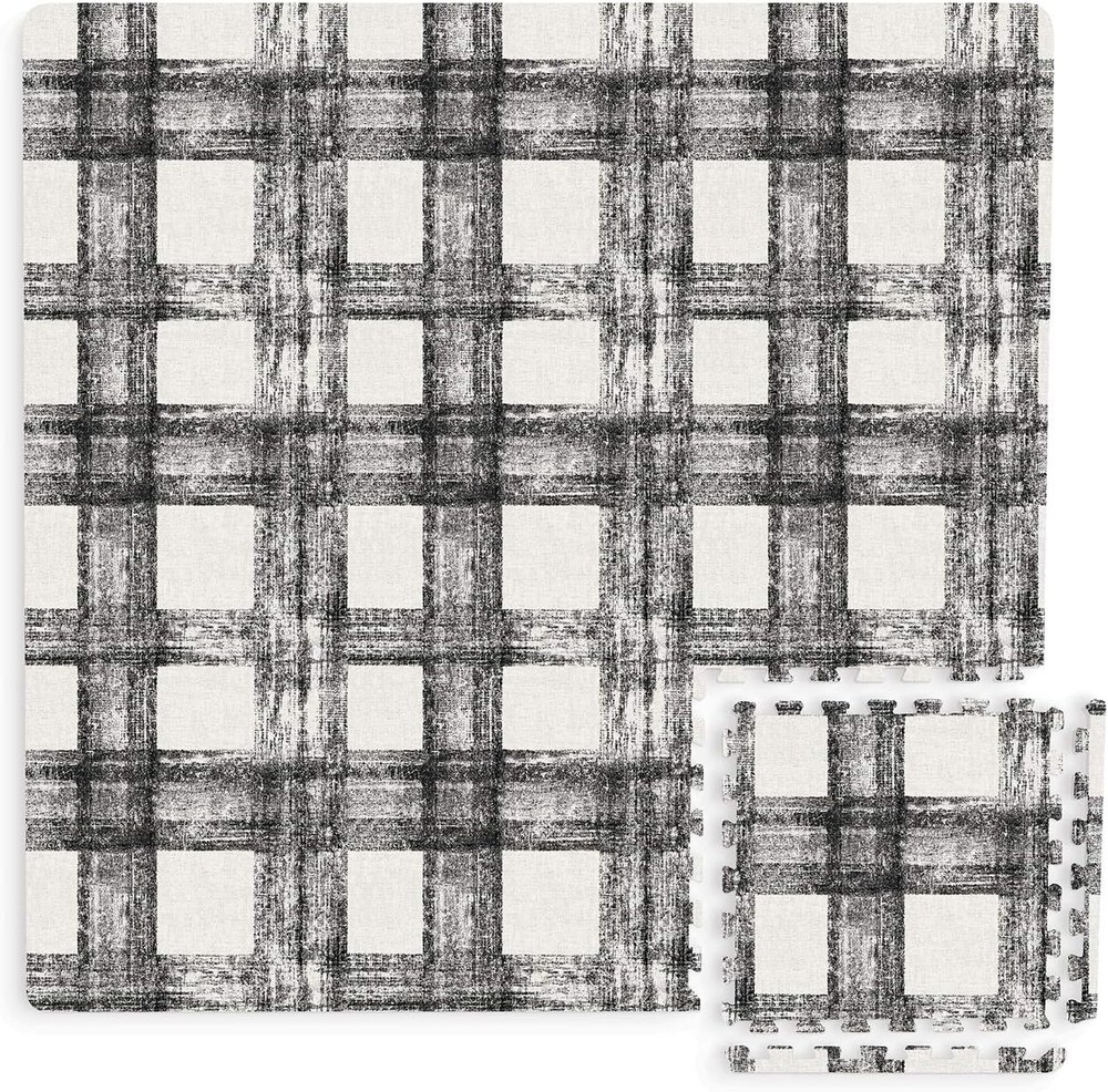 Customizable Black Plaid Interlocking Floor Tiles - Perfect for Any Space