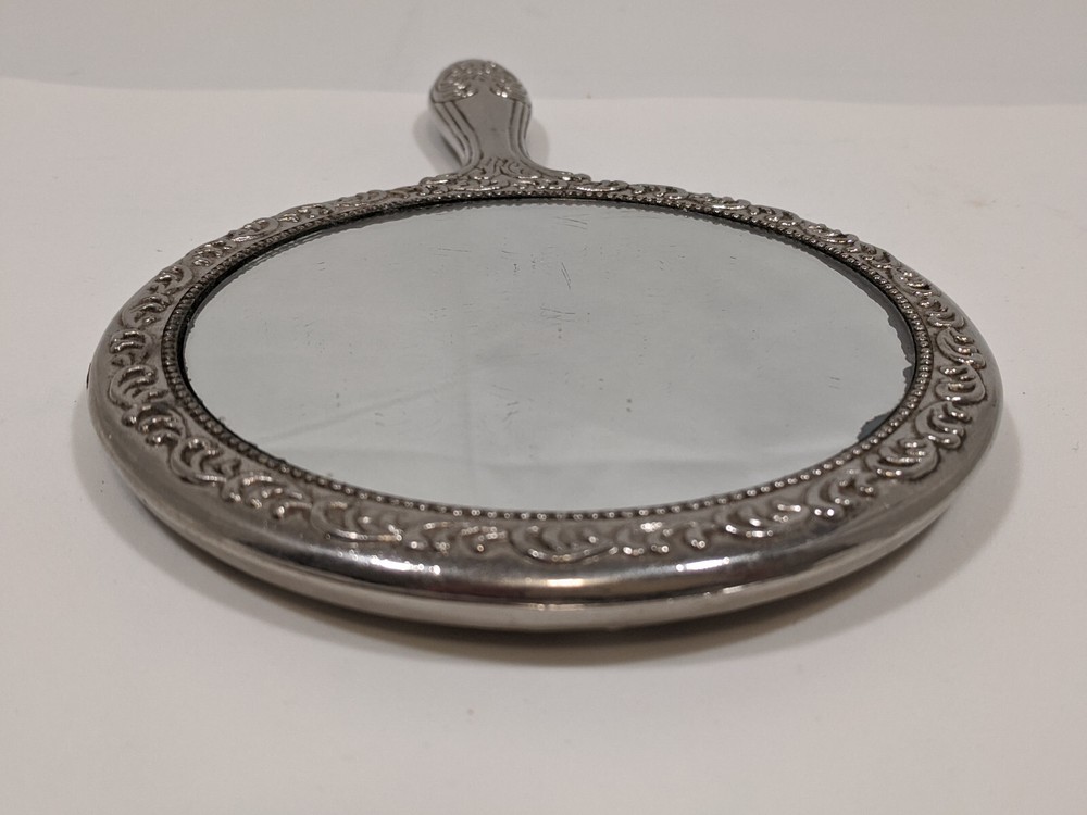 Victorian Hand Held Silver Plated Mirror Vintage