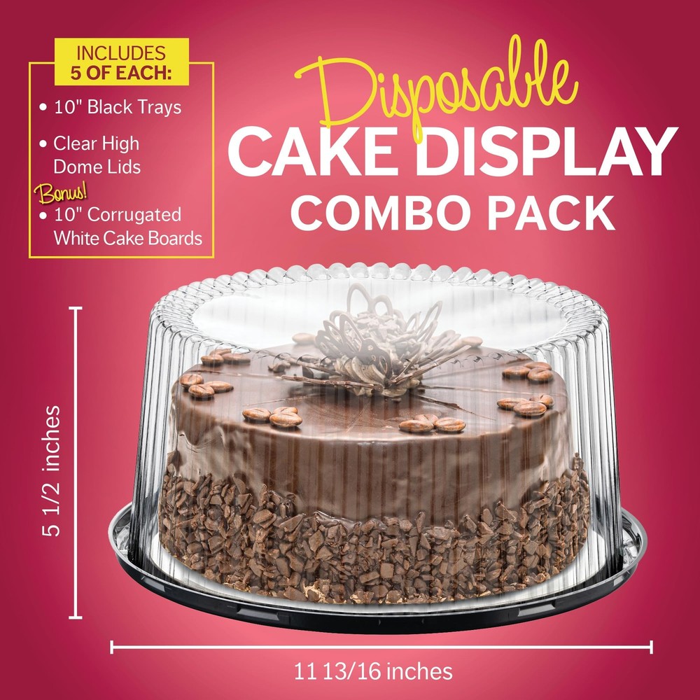 10 - 11" Plastic Disposable Cake Carriers + Boards, White