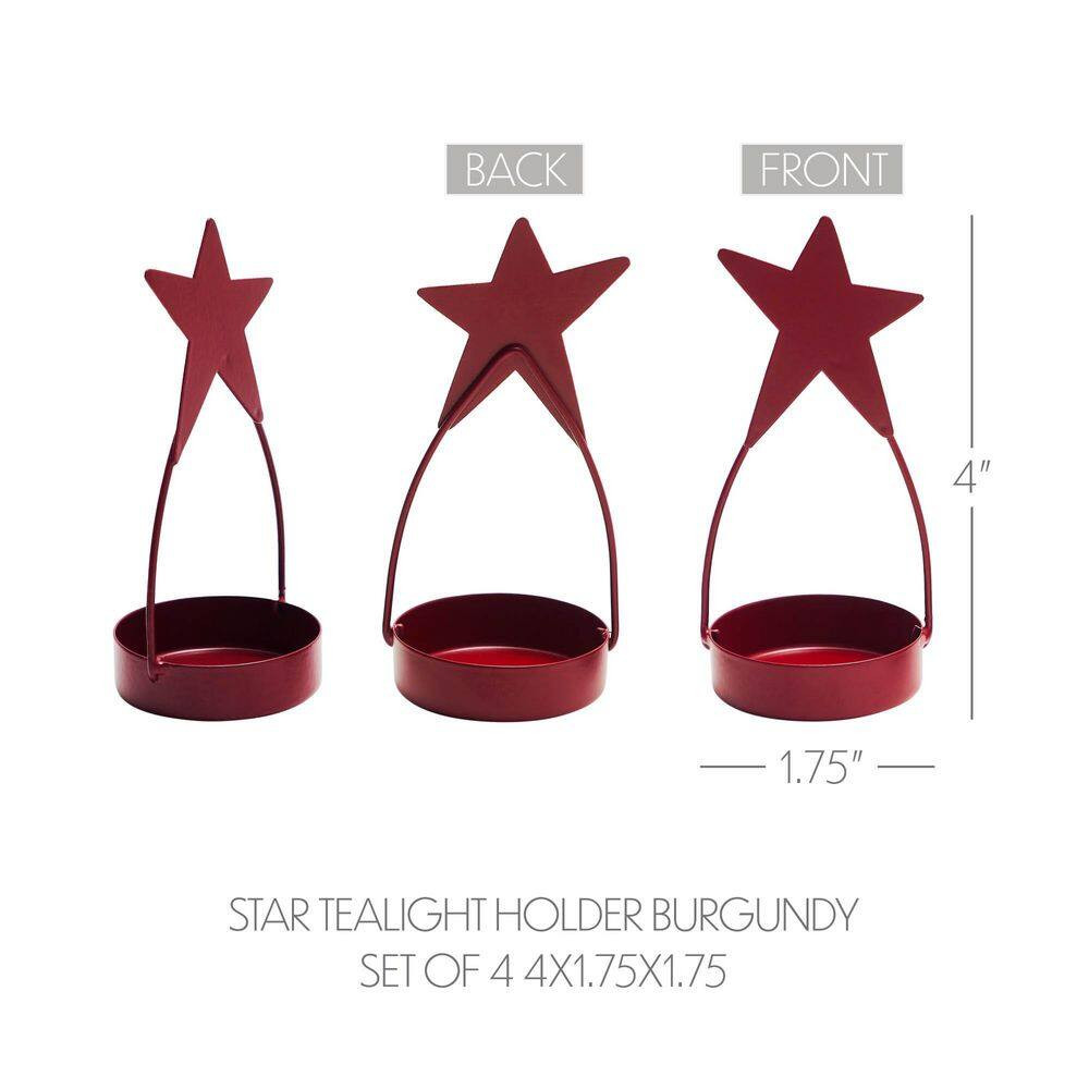Star Tealight Red Holder Burgundy 4-Pack