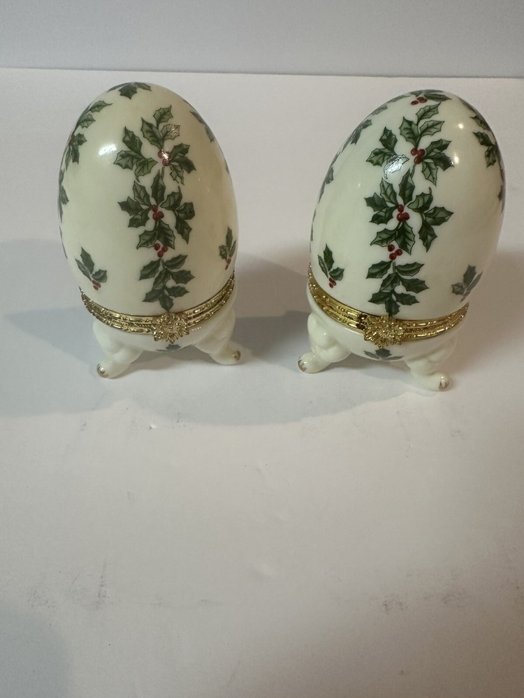 Egg Shaped Christmas HINGED TRINKET BOX Holly, Baum Bros.