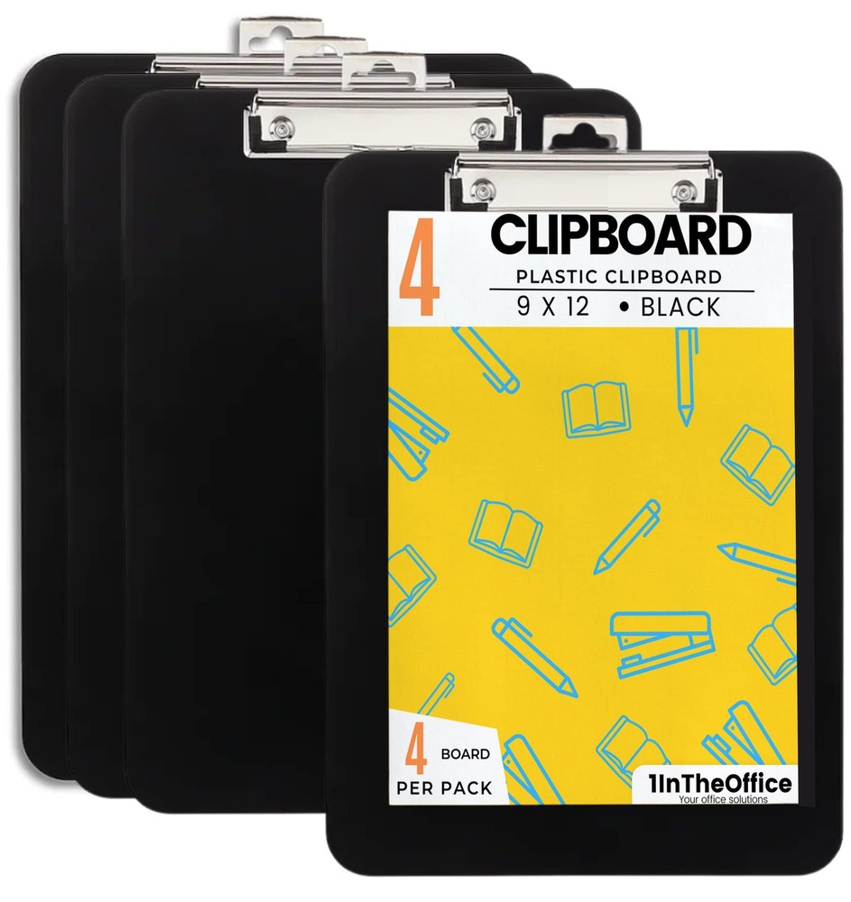 Clipboards Black 9x12" Plastic Clipboards 4 Pack Durable Design
