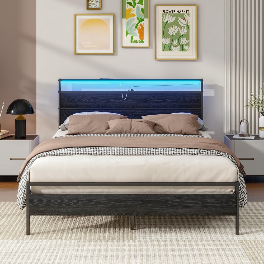 BOFENG Queen Bed Frame,Queen Size Metal Platform Bed Frame with Storage & LED...
