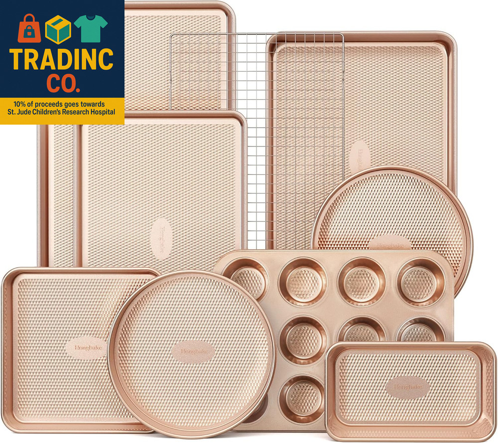 9-Piece Baking Pans Set Nonstick, Stackable Non Toxic Bakeware Sets with Diamond